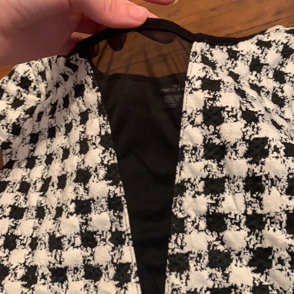 Rue21 Super Cute Black and White Checkered Deep Sheer V Dress Top Size Medium. - Picture 2 of 5
